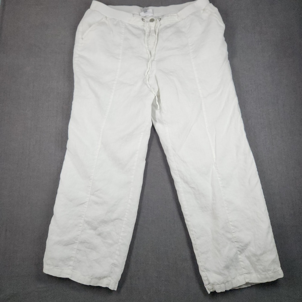 JM COLLECTION Pants Womans Size 18 White Linen Lined  Drawstring‎ Waist